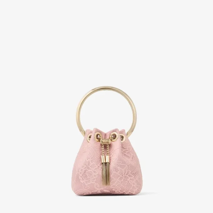 Geantă mini tip sac din satin Micro Bon Bon Rose și dantelă jimmy choo Geantă mini tip sac din satin Micro Bon Bon Rose și dantelă jimmy choo