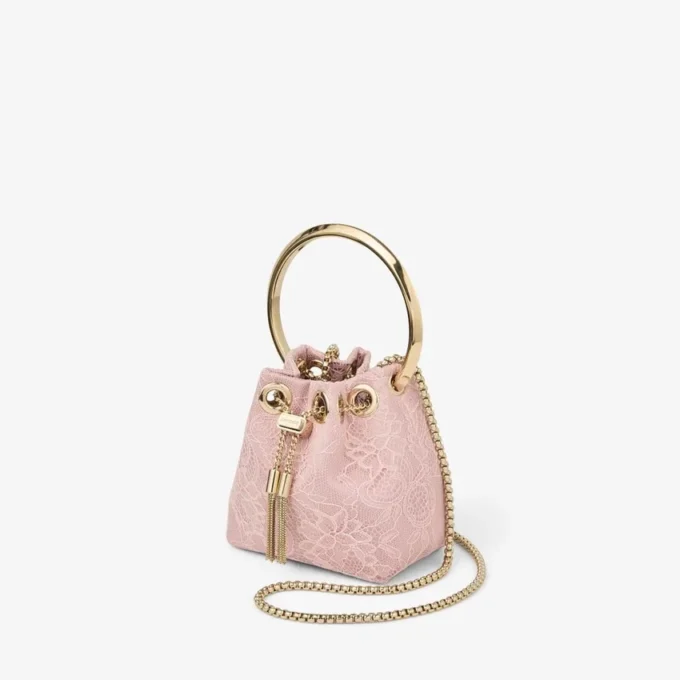 Geantă mini tip sac din satin Micro Bon Bon Rose și dantelă jimmy choo Geantă mini tip sac din satin Micro Bon Bon Rose și dantelă jimmy choo