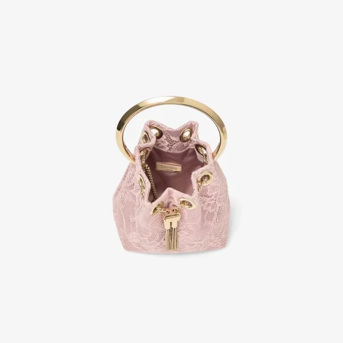 Geantă mini tip sac din satin Micro Bon Bon Rose și dantelă jimmy choo Geantă mini tip sac din satin Micro Bon Bon Rose și dantelă jimmy choo