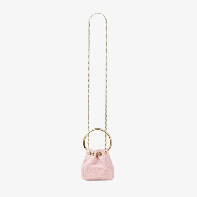 Geantă mini tip sac din satin Micro Bon Bon Rose și dantelă jimmy choo Geantă mini tip sac din satin Micro Bon Bon Rose și dantelă jimmy choo