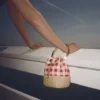 Geantă tip coș din bumbac în carouri roșu rubiniu și răchită Bon Bon