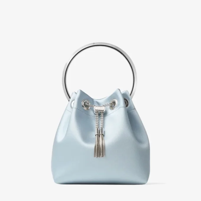 Geantă tip sac Bon Bon din satin albastru gheață