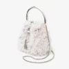 Geantă tip sac Bon Bon din satin ivoriu cu broderie în formă de petale Geantă tip sac Bon Bon din satin ivoriu cu broderie în formă de petale