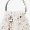 Geantă tip sac Bon Bon din satin ivoriu cu broderie în formă de petale Geantă tip sac Bon Bon din satin ivoriu cu broderie în formă de petale