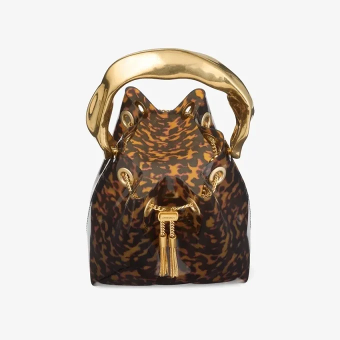 Geantă tip sac Bon Bon transparentă, cu model de broască țestoasă și mâner sculptat Geantă tip sac Bon Bon transparentă, cu model de broască țestoasă și mâner sculptat