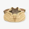 Geantă tip sac Cinch Medium din rafie cu margele, în culorile Natural și Cappuccino, cu piele de vițel netedă Geantă tip sac Cinch Medium din rafie cu margele, în culorile Natural și Cappuccino, cu piele de vițel netedă