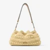 Geantă tip sac Cinch Medium din rafie cu margele, în culorile Natural și Cappuccino, cu piele de vițel netedă Geantă tip sac Cinch Medium din rafie cu margele, în culorile Natural și Cappuccino, cu piele de vițel netedă
