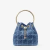 Geantă tip sac din țesătură de denim cu model în cruciulițe Bon Bon Geantă tip sac din țesătură de denim cu model în cruciulițe Bon Bon