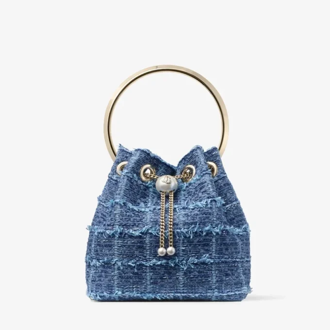 Geantă tip sac din țesătură de denim cu model în cruciulițe Bon Bon Geantă tip sac din țesătură de denim cu model în cruciulițe Bon Bon