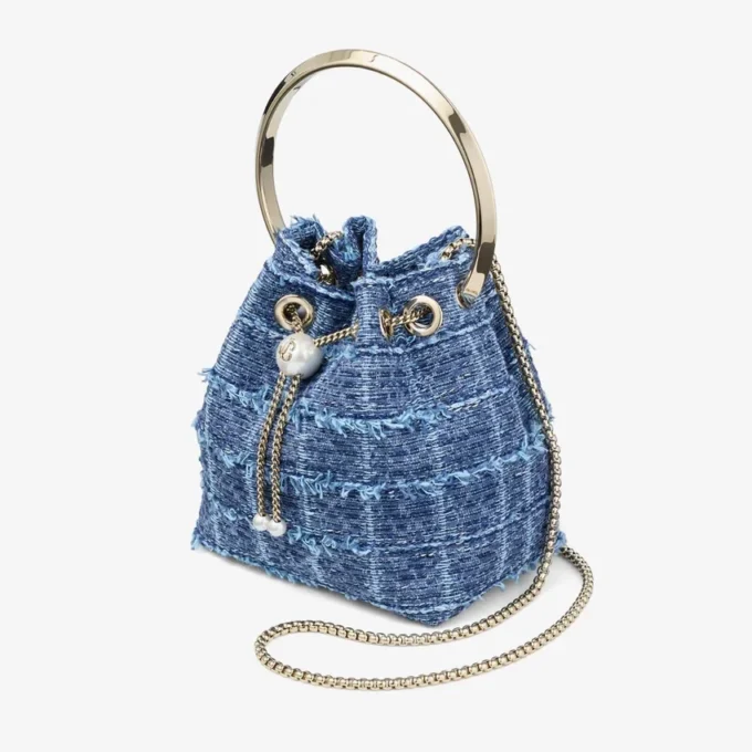 Geantă tip sac din țesătură de denim cu model în cruciulițe Bon Bon Geantă tip sac din țesătură de denim cu model în cruciulițe Bon Bon