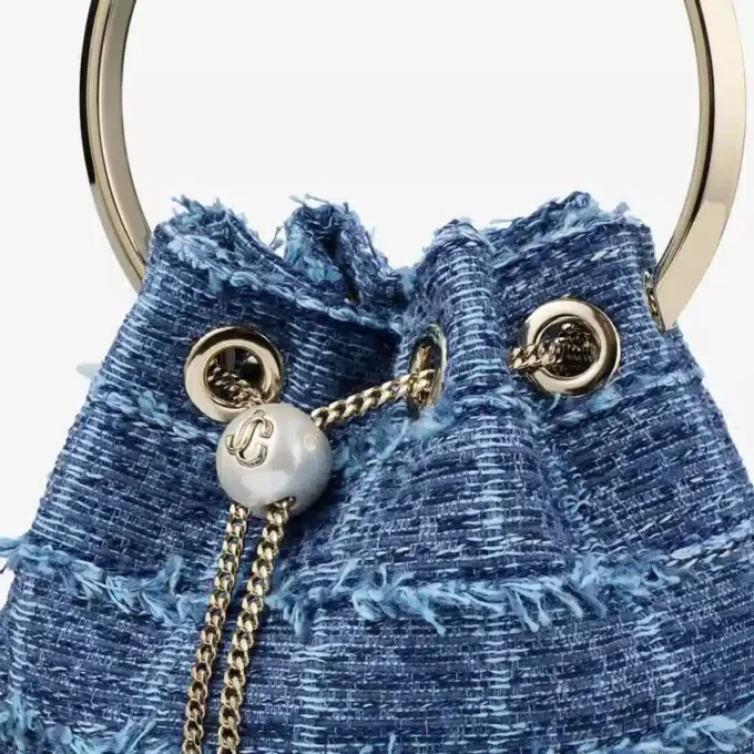 Geantă tip sac din țesătură de denim cu model în cruciulițe Bon Bon Geantă tip sac din țesătură de denim cu model în cruciulițe Bon Bon
