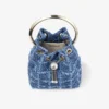 Geantă tip sac din țesătură de denim cu model în cruciulițe Bon Bon Geantă tip sac din țesătură de denim cu model în cruciulițe Bon Bon