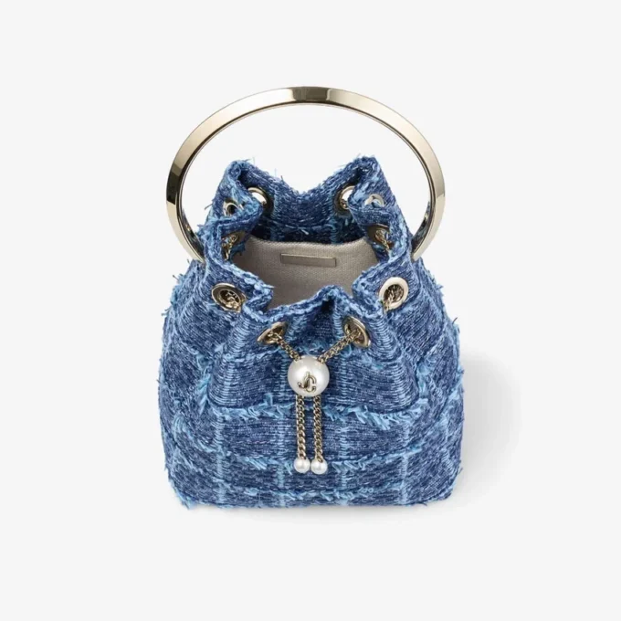 Geantă tip sac din țesătură de denim cu model în cruciulițe Bon Bon Geantă tip sac din țesătură de denim cu model în cruciulițe Bon Bon
