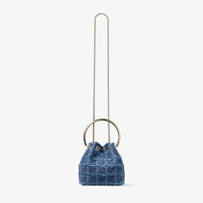 Geantă tip sac din țesătură de denim cu model în cruciulițe Bon Bon Geantă tip sac din țesătură de denim cu model în cruciulițe Bon Bon