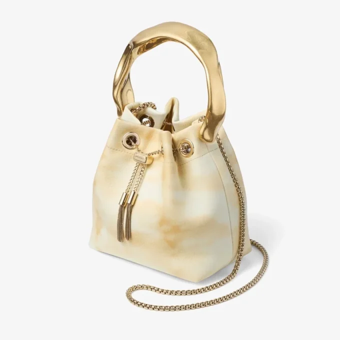 Geantă tip sac din piele Tie Dye Bon Bon Natural Mix cu mâner sculptat Geantă tip sac din piele Tie Dye Bon Bon Natural Mix cu mâner sculptat