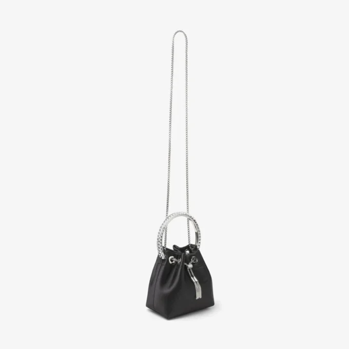 Gență Bon Bon din satin negru cu mâner cu cristale Gență Bon Bon din satin negru cu mâner cu cristale
