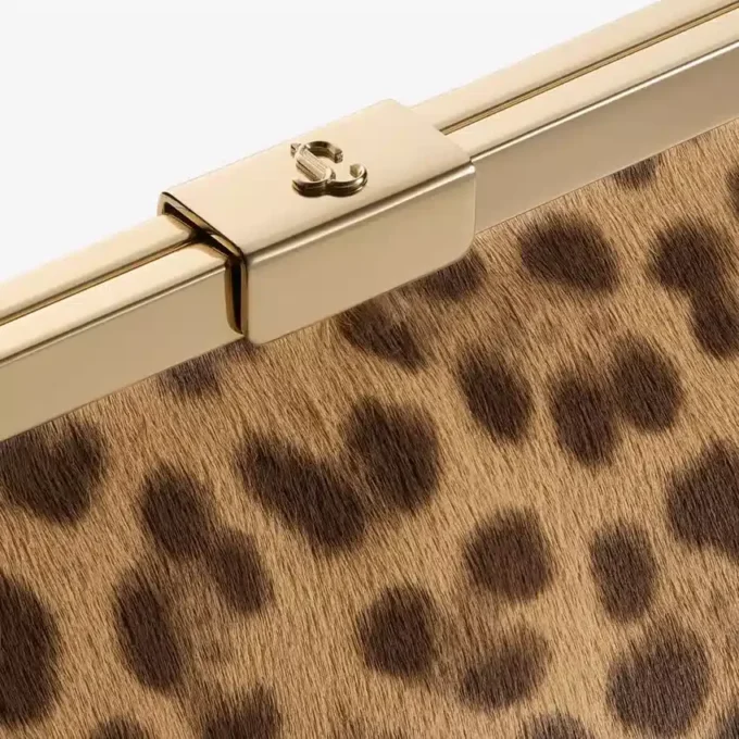 Gență de mână Ganache din piele de ponei cu imprimeu leopard natural Gență de mână Ganache din piele de ponei cu imprimeu leopard natural