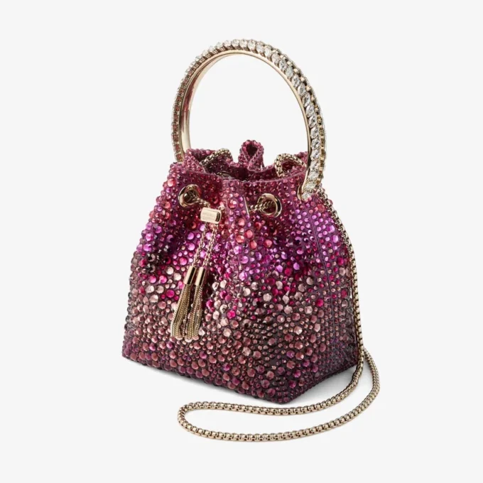 Gență din satin Bon Bon Winter Bloom și Violet Orchid cu cristale
