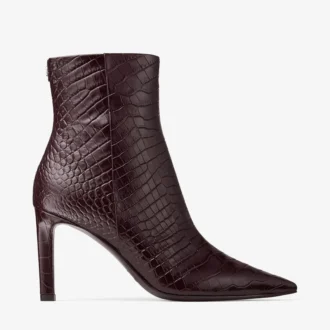 Ghete Frankie  85 Ghete din piele cu imprimeu crocodil, culoare merlot intens