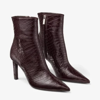 Ghete Frankie  85 Ghete din piele cu imprimeu crocodil, culoare merlot intens