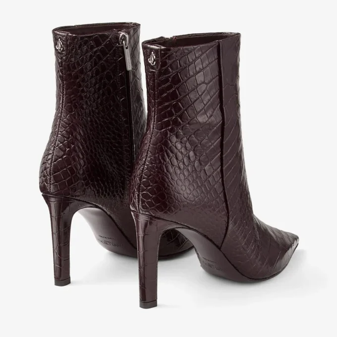 Ghete Frankie 85 Ghete din piele cu imprimeu crocodil, culoare merlot intens Ghete Frankie 85 Ghete din piele cu imprimeu crocodil, culoare merlot intens