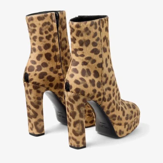 Ghete Marene 120 din piele de ponei cu imprimeu leopard natural Ghete Marene 120 din piele de ponei cu imprimeu leopard natural