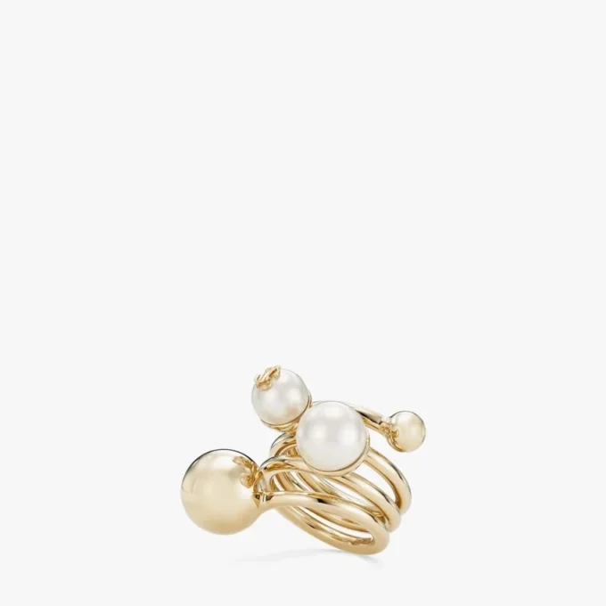 Inel Jc Multi Pearl Inel din metal cu finisaj auriu și perle Inel Jc Multi Pearl Inel din metal cu finisaj auriu și perle