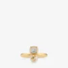 Inel Jc Pearl Cube Inel din metal auriu cu perla și cub de cristal Inel Jc Pearl Cube Inel din metal auriu cu perla și cub de cristal