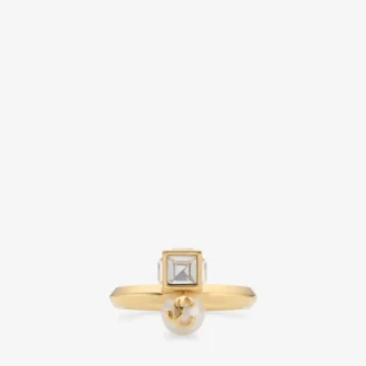 Inel Jc Pearl Cube Inel din metal auriu cu perla și cub de cristal Inel Jc Pearl Cube Inel din metal auriu cu perla și cub de cristal