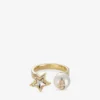 Inel Jc Star Pearl Inel din metal cu finisaj auriu, cu stea de cristal și perlă Inel Jc Star Pearl Inel din metal cu finisaj auriu, cu stea de cristal și perlă