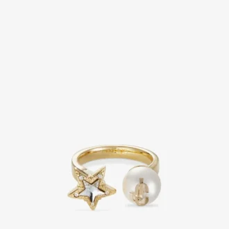 Inel Jc Star Pearl Inel din metal cu finisaj auriu, cu stea de cristal și perlă Inel Jc Star Pearl Inel din metal cu finisaj auriu, cu stea de cristal și perlă
