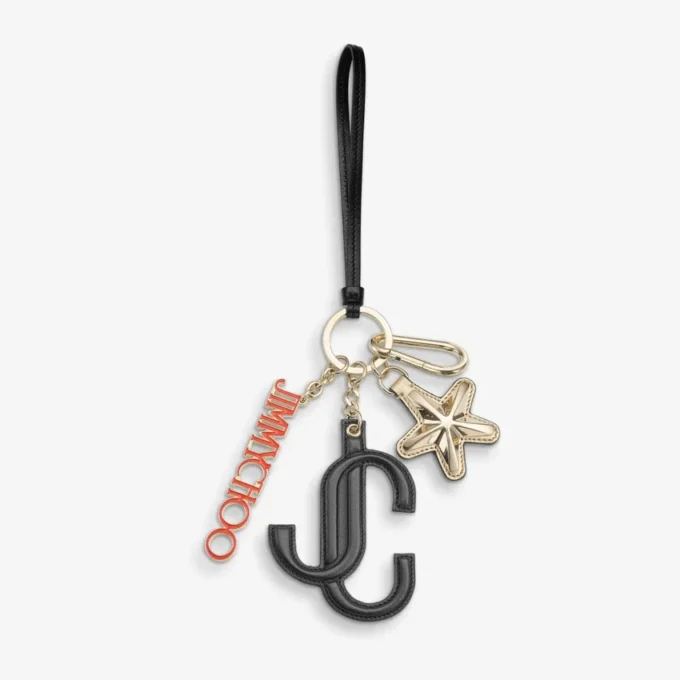 Jc Multi Charm Negru și portocaliu Piele de vițel Pandantiv pentru gență cu logo stea Jc Multi Charm Negru și portocaliu Piele de vițel Pandantiv pentru gență cu logo stea