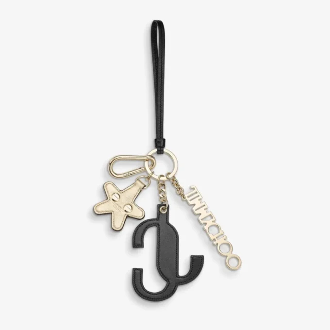 Jc Multi Charm Negru și portocaliu Piele de vițel Pandantiv pentru gență cu logo stea Jc Multi Charm Negru și portocaliu Piele de vițel Pandantiv pentru gență cu logo stea