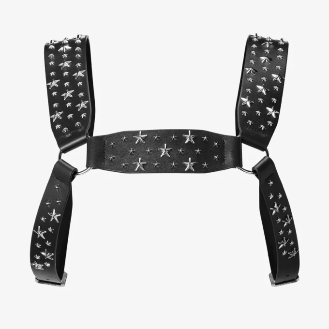 Jimmy Choo Noir Kei Ninomiya All Stars Harness Ham din piele de vițel netedă neagră cu ornamente metalice în formă de stele multiple Jimmy Choo Noir Kei Ninomiya All Stars Harness Ham din piele de vițel netedă neagră cu ornamente metalice în formă de stele multiple