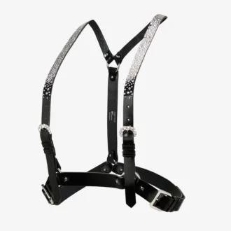 Jimmy Choo Noir Kei Ninomiya Crystals Harness Ham din piele neagră lucioasă cu ornamente din cristale aplicate la cald Jimmy Choo Noir Kei Ninomiya Crystals Harness Ham din piele neagră lucioasă cu ornamente din cristale aplicate la cald