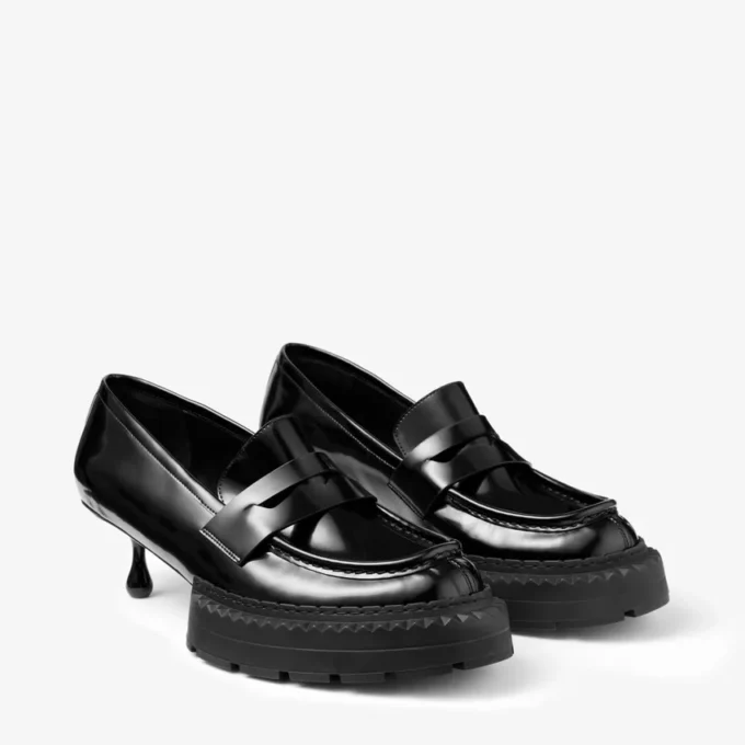 Jimmy Choo Noir Kei Ninomiya Maxi Loafer Mocasini din piele de vițel lustruită, negri Jimmy Choo Noir Kei Ninomiya Maxi Loafer Mocasini din piele de vițel lustruită, negri
