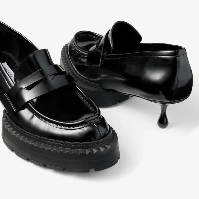 Jimmy Choo Noir Kei Ninomiya Maxi Loafer Mocasini din piele de vițel lustruită, negri Jimmy Choo Noir Kei Ninomiya Maxi Loafer Mocasini din piele de vițel lustruită, negri