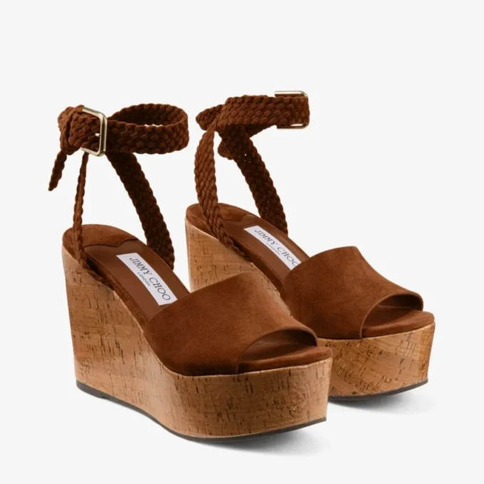 Jori 100 Pantofi cu platformă din piele de căprioară maro deschis și plută lucioasă Jori 100 Pantofi cu platformă din piele de căprioară maro deschis și plută lucioasă