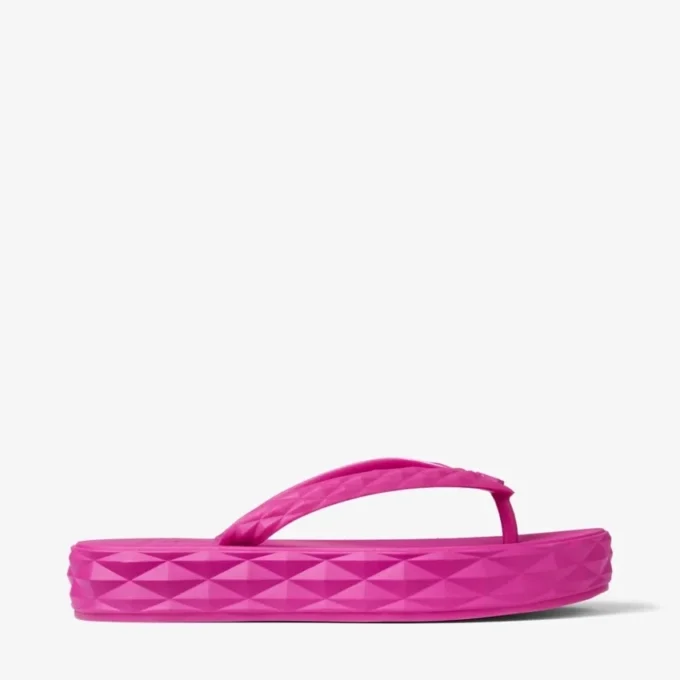 Șlapi cu diamante, fucsia, din cauciuc Șlapi cu diamante, fucsia, din cauciuc