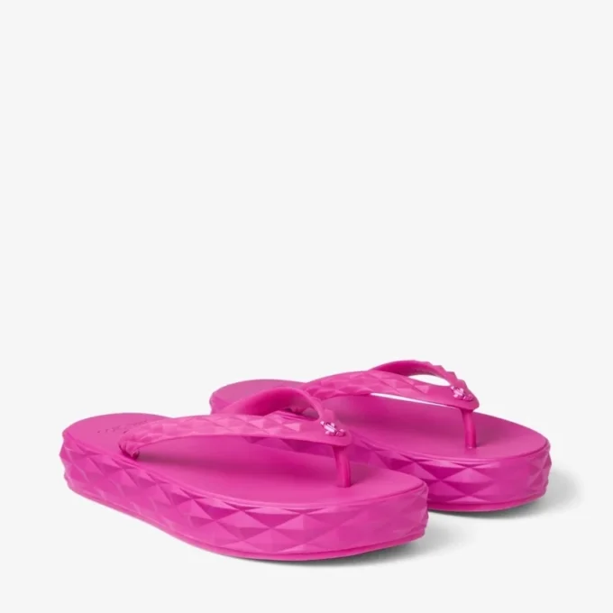 Șlapi cu diamante, fucsia, din cauciuc Șlapi cu diamante, fucsia, din cauciuc