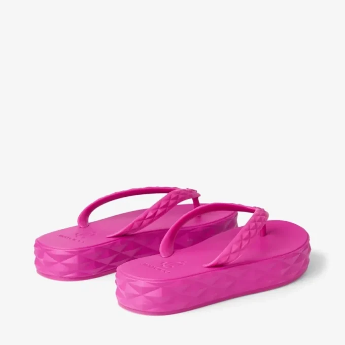 Șlapi cu diamante, fucsia, din cauciuc Șlapi cu diamante, fucsia, din cauciuc