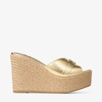 leda wedge 100 mule cu platform din piele nappa metalizat aurie 1 330x330 - Leda Wedge 100 Mule cu platformă din piele nappa metalizată aurie