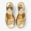 Leda Wedge 100 Mule cu platformă din piele nappa metalizată aurie Leda Wedge 100 Mule cu platformă din piele nappa metalizată aurie