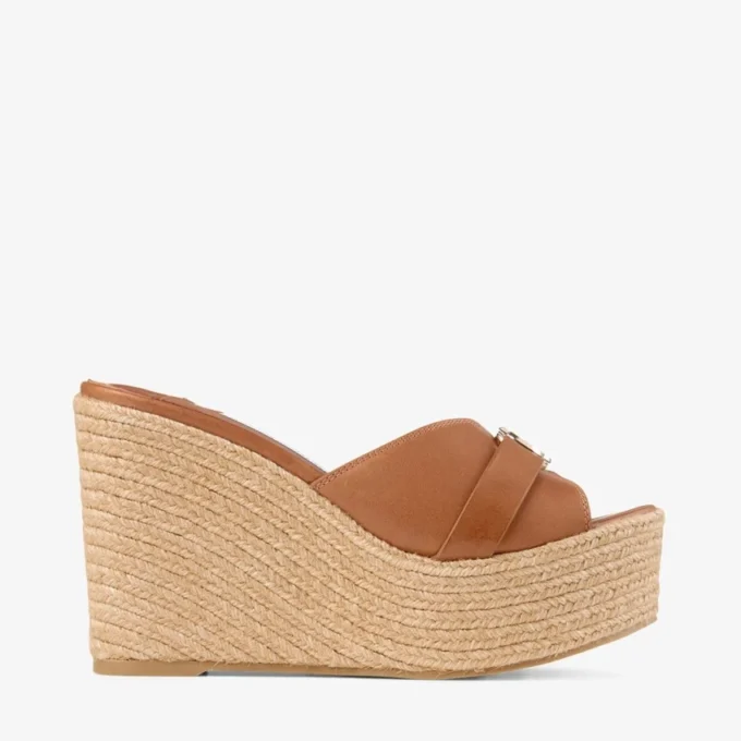 Leda Wedge 100 Mule cu talpă înaltă din piele nappa maro Leda Wedge 100 Mule cu talpă înaltă din piele nappa maro