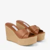 Leda Wedge 100 Mule cu talpă înaltă din piele nappa maro Leda Wedge 100 Mule cu talpă înaltă din piele nappa maro