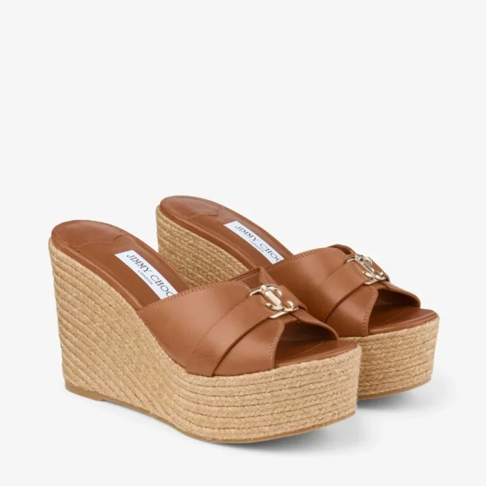 Leda Wedge 100 Mule cu talpă înaltă din piele nappa maro Leda Wedge 100 Mule cu talpă înaltă din piele nappa maro