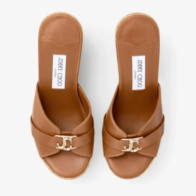 Leda Wedge 100 Mule cu talpă înaltă din piele nappa maro Leda Wedge 100 Mule cu talpă înaltă din piele nappa maro