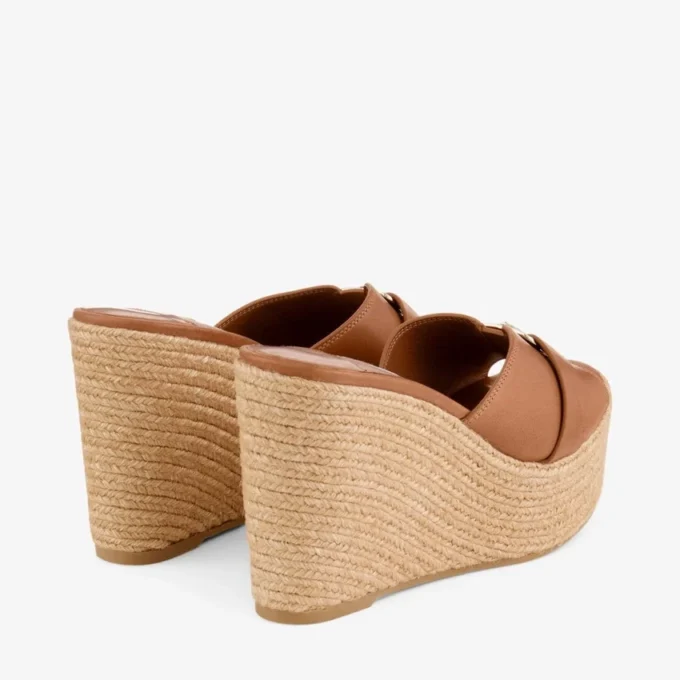 Leda Wedge 100 Mule cu talpă înaltă din piele nappa maro Leda Wedge 100 Mule cu talpă înaltă din piele nappa maro