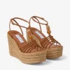 Lemi Wedge 100 Sandale cu toc înclinat din piele de căprioară maro deschis cu margele Lemi Wedge 100 Sandale cu toc înclinat din piele de căprioară maro deschis cu margele