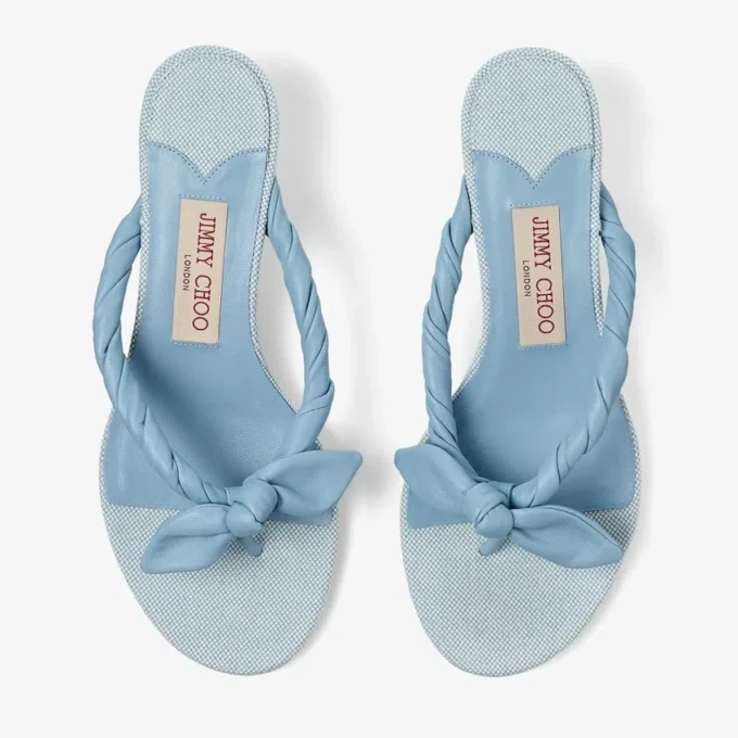 Liss 35 Riviera Blue Mix Sandale tip mule din piele moale și pânză cu pete, cu fundă din piele nappa Liss 35 Riviera Blue Mix Sandale tip mule din piele moale și pânză cu pete, cu fundă din piele nappa